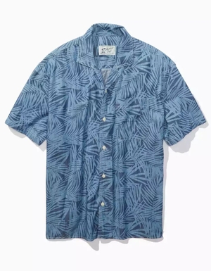 Hauts Flanelle American Eagle AE Tropical Button-Up Poolside Shirt Bleu Homme | JLN-18234679